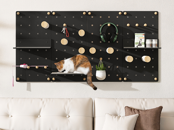 Wall-Mounted Cat Climber Set, Cat Wall Shelves with Sisal Posts, Jumping Platforms, and Hanging Poles CW12P0640A600X4503