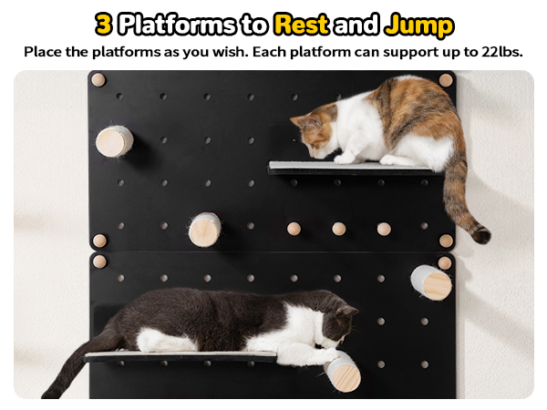 Wall-Mounted Cat Climber Set, Cat Wall Shelves with Sisal Posts, Jumping Platforms, and Hanging Poles CW12P0640A600X4507