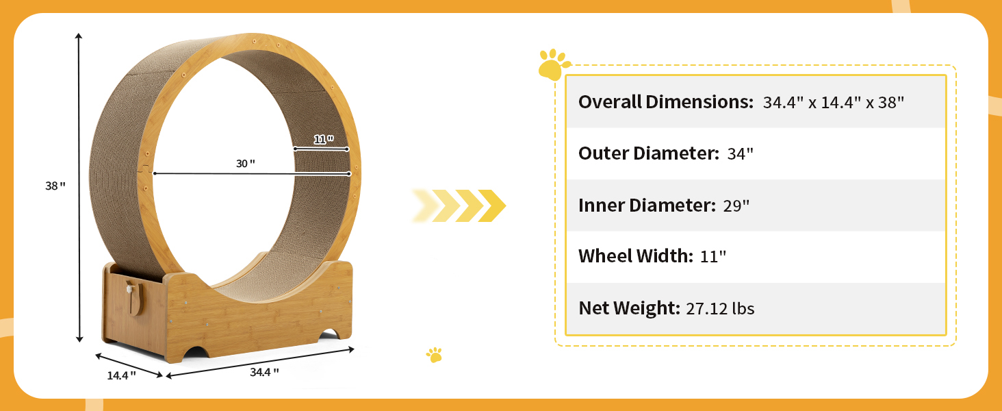 34"L Corrugated Cat Exercise Wheel, Cat Treadmill for Indoor with Two-Sided Replaceable Runway CW12R0623A1464X6004