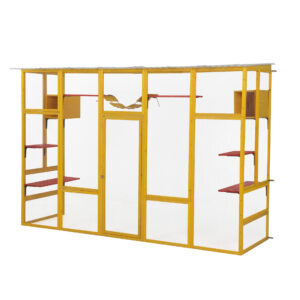 104″L Extra Large Outdoor Cat Enclosure, Wooden Cat Playpen House, For 3-4 Cats, Yellow CW12S0660 白底图 6