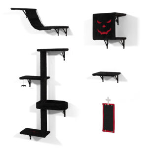 Gothic 5 Pcs Wall Mounted Cat Furniture, Cat Wall Climbing Shelves Set, DIY Cat Walls Playground, Black+Red CW12W0645 2