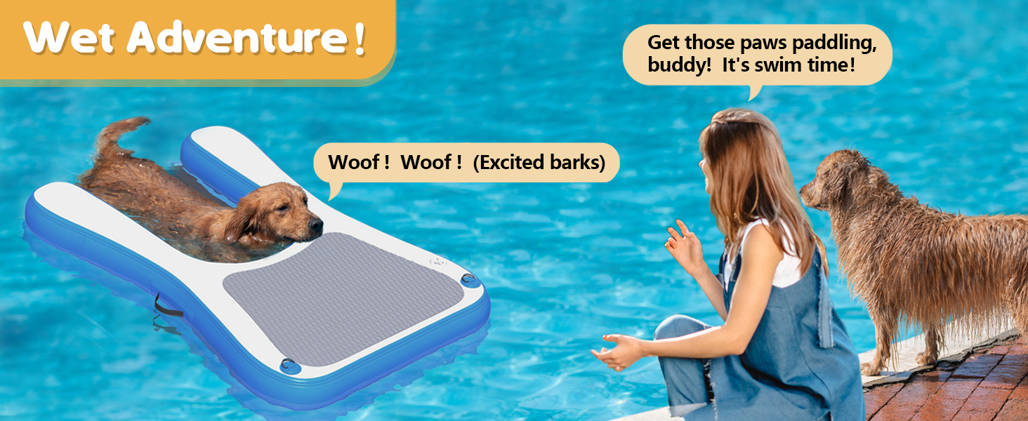 60"L Inflatable Pool Dog Ramp, Floating Water Ladder with Non-Slip Pad CW12F0633AYana1464X6001