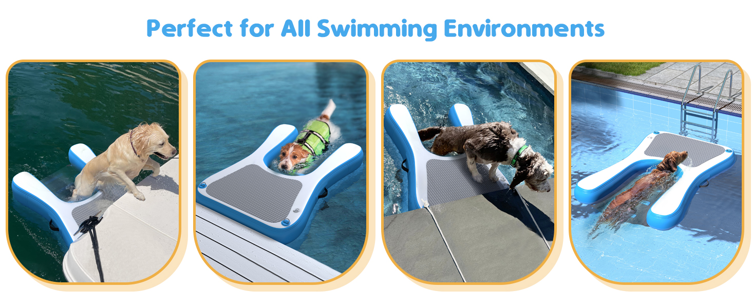 60"L Inflatable Pool Dog Ramp, Floating Water Ladder with Non-Slip Pad CW12F0633AYana1464X6002