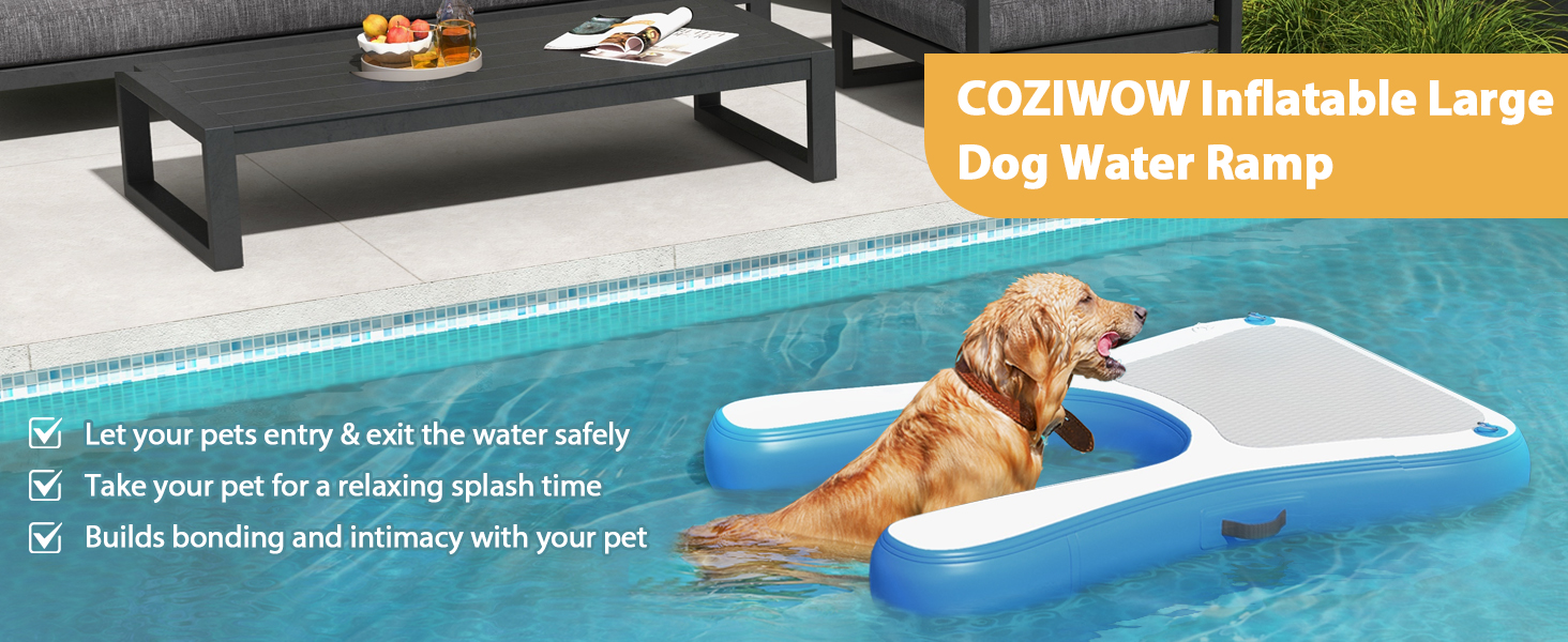 60"L Inflatable Pool Dog Ramp, Floating Water Ladder with Non-Slip Pad CW12F0633AYana1464X6005