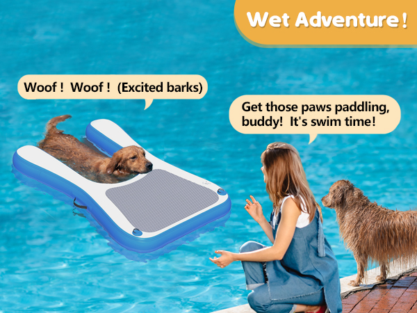 60"L Inflatable Pool Dog Ramp, Floating Water Ladder with Non-Slip Pad