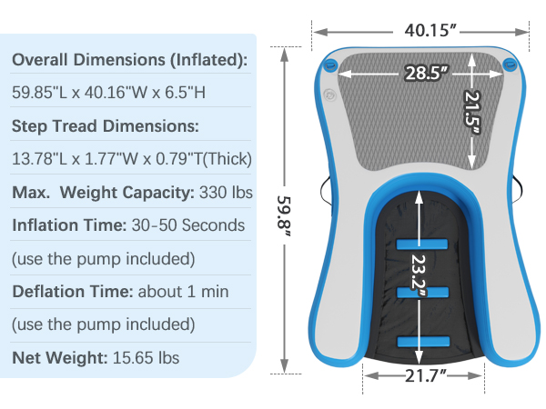 60"L Inflatable Pool Dog Ramp, Floating Water Ladder with Non-Slip Pad