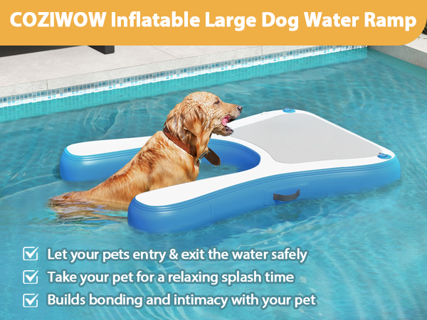 60"L Inflatable Pool Dog Ramp, Floating Water Ladder with Non-Slip Pad