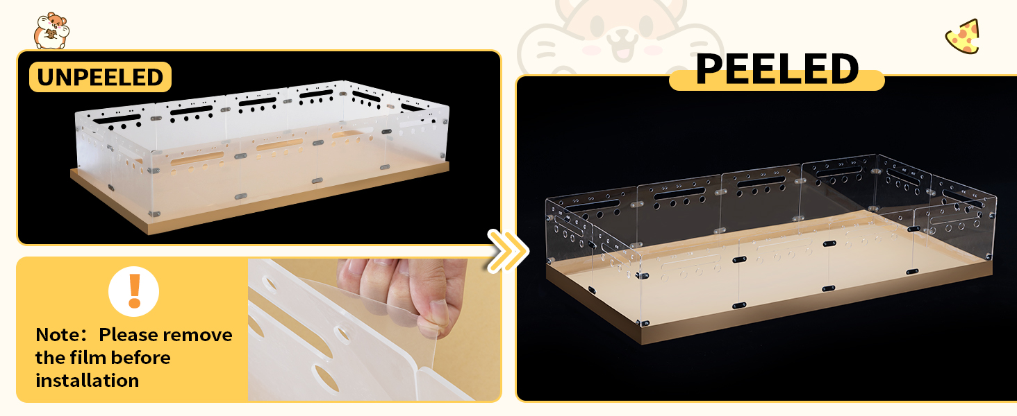 4 x 2Ft 12 PCS Acrylic Hamster Cage with Disposable Bottom, Guinea Pig Habitat Fence, DIY Playpen for Small Animal CW12M0656A1464X6006