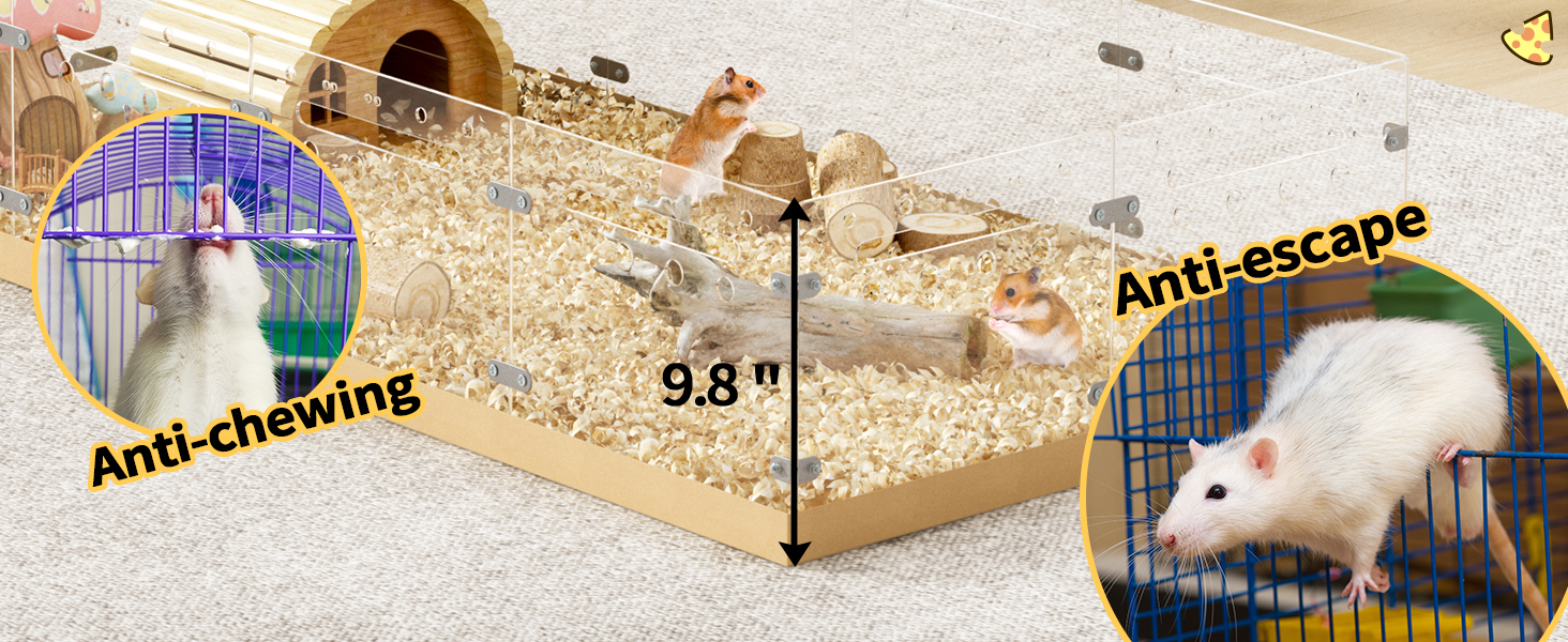 4 x 2Ft 12 PCS Acrylic Hamster Cage with Disposable Bottom, Guinea Pig Habitat Fence, DIY Playpen for Small Animal CW12M0656A1464X6007